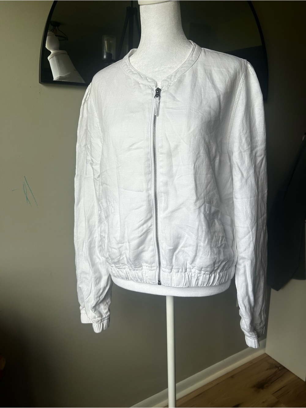 Joie White Lightweight Zip-Front Bomber Jacket